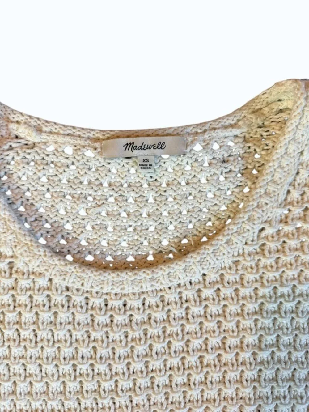 Madewell Women's XS Waffle Knit Sweater Cream 100% Cotton Long Sleeve Pullover